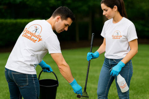 two gracefully cleaned dog poop removal team members