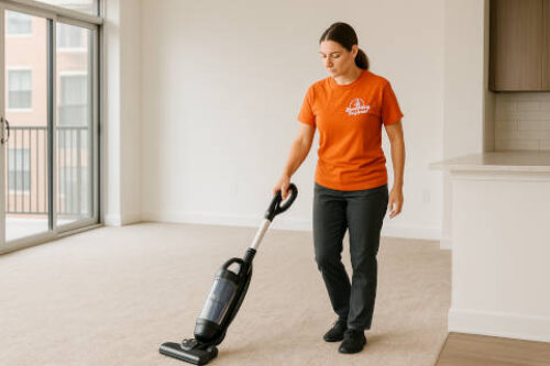 professional cleaner vacuuming during a move-out cleaning